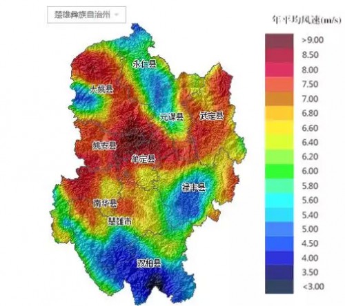 云南所属各市风能资源分布地图