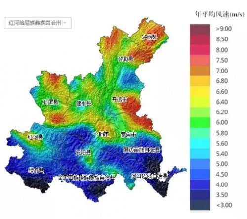 云南所属各市风能资源分布地图