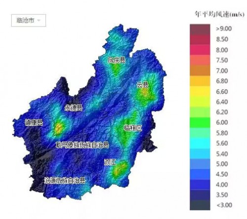 云南所属各市风能资源分布地图