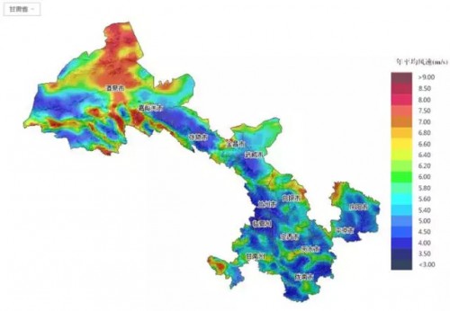 甘肃所属各市风能资源分布地图