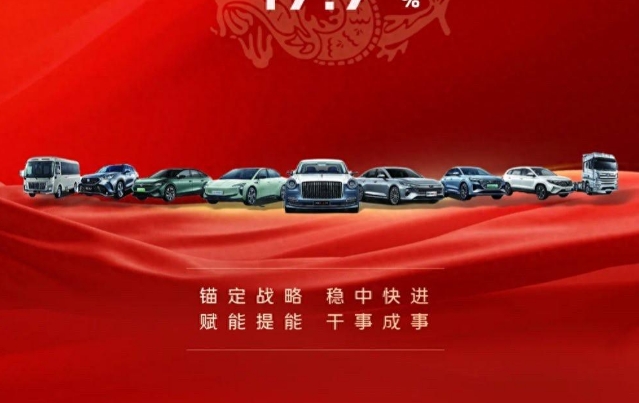 中国一汽2024年1-2月整车销量44.8万辆，红旗品牌