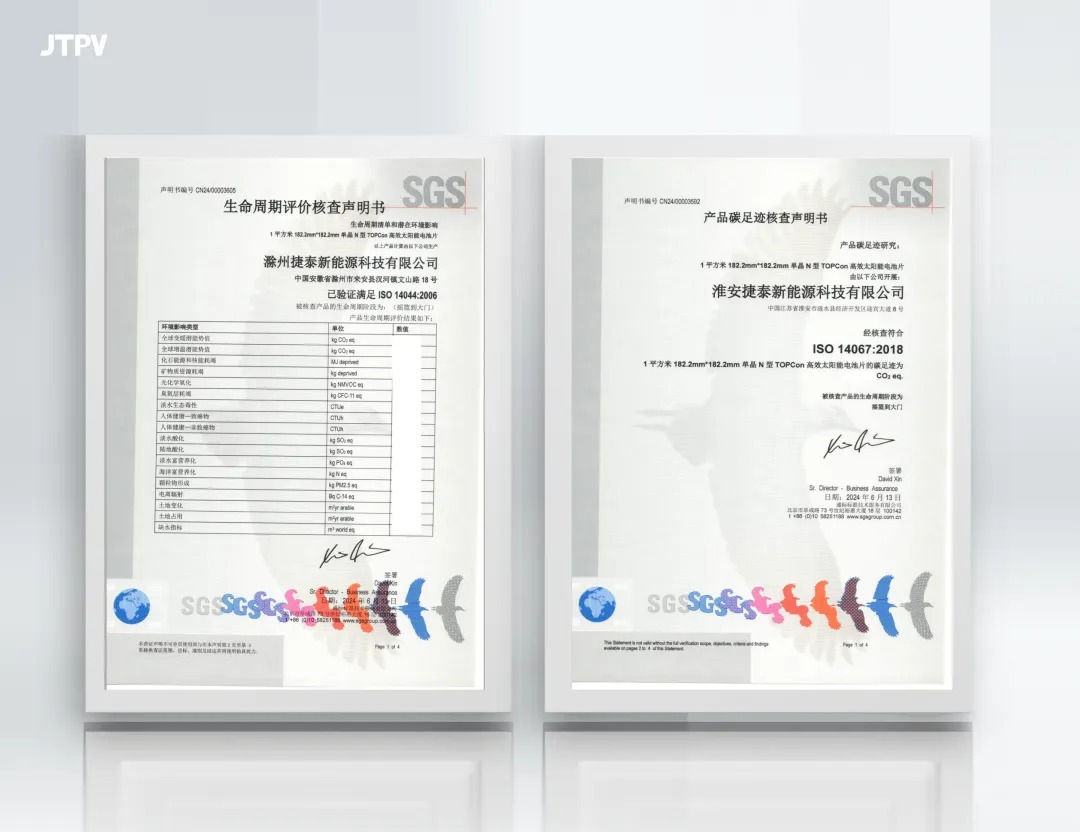 国际权威认证机构SGS向捷泰科技正式颁发 ISO14067 和 ISO14044 证书