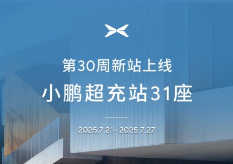 2025年第30周小鹏充电网络新增31座自营站