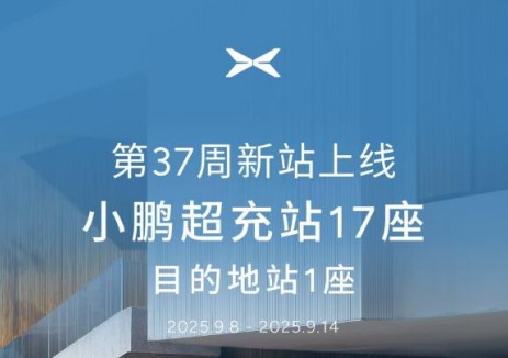新站上线！2025年第37周（9.8-9.14）上线小鹏<em>超充站</em>17座，目的地站1座