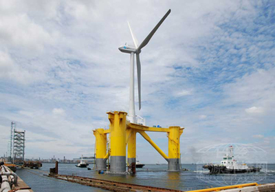 日展示了世界最大浮体式风电机组,该海上风力发电设备发电量为7千千瓦
