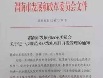 陕西渭<em>南关</em>于进一步规范光伏发电项目开发管理的通知