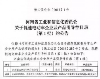 河南《<em>低速</em>电动车引导性目录》首批名单公示！