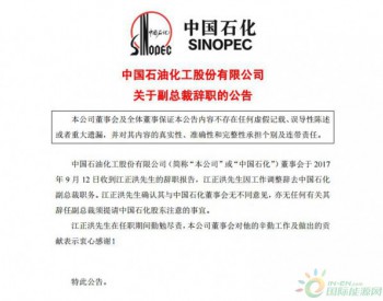 中国石化副总裁江正洪因工作调整辞职