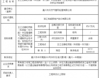 嘉兴市王江泾镇虹桥路（科技路～东方路）<em>中压管道</em>燃气工程穿越乍嘉苏线航道通航影响评价及安全评估服务招标公告