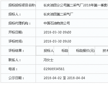 <em>长庆油田分公司</em>第二采气厂2018年第一季度手拉葫芦等一批采购招标结果公示