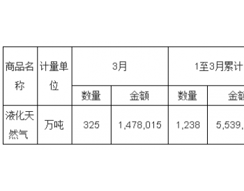 2018年3月<em>中国液化天然气进口量</em>统计表