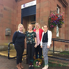 Lethans-team-L-to-R-Jeannie-Kielty-Maya-Hernes-Lorna-Hull-Rachael-MacLeod-outside-East-Ayrshire-Council-offices