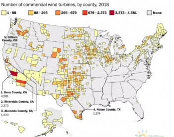 <em>美国风机</em>分布地区发布 共计57,636台