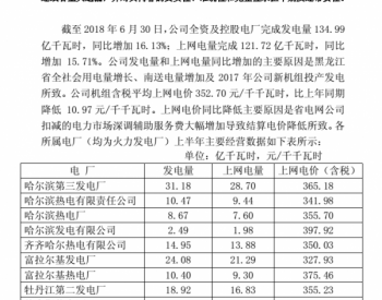 华电能源2018年上半年完成发电量134.99亿千瓦时 同比增加16.13%