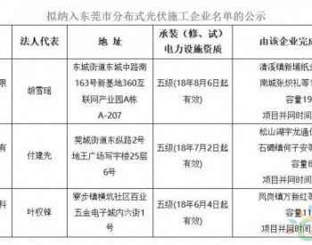 东莞分布式光伏项目施工企业名单新鲜出炉
