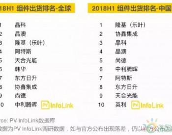 2018上半年组件出货排名出炉：<em>隆基乐</em>叶上升至全球第三 中国第一
