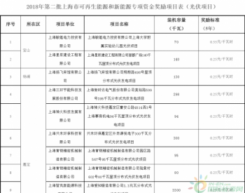 上海市：2018年第二批可再生能源<em>和新能源</em>发展专项资金奖励目录的通知