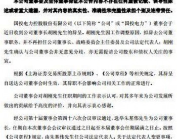 人事变动丨国投电力原董事长胡刚<em>辞职</em>