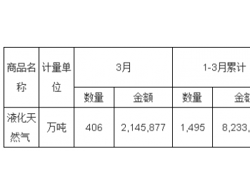 2019年3月中国液化<em>天然气进口量统计数据</em>表