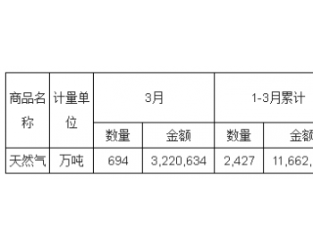 2019年3月中国<em>天然气进口量统计数据</em>表