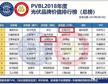 眾望所歸，<em>古瑞瓦特</em>閃耀PVBL2018年度光伏品牌排行榜