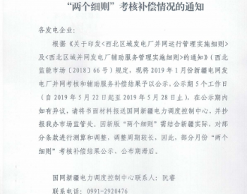 关于公示2019年2月份新疆电网“两个细则”考核补偿情况的通知