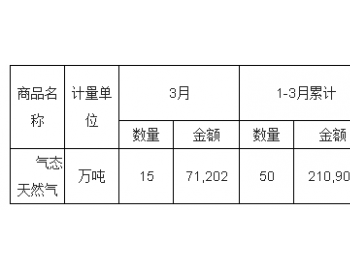 2019年3月中国<em>气态天然气出口</em>量统计表