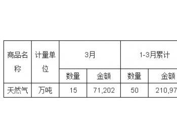2019年3月<em>中国天然气出口量</em>统计表