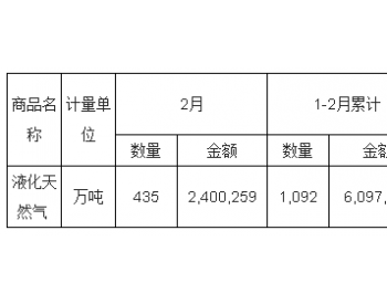 2019年1-2月中国<em>液化天然气进口量统计</em>表