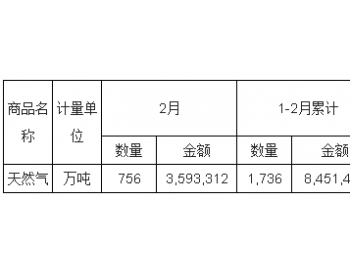 2019年1-2月中国<em>天然气进口量统计</em>表