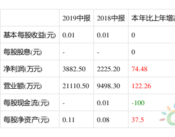 中华燃气：2019年<em>中报</em>净利3882.50万元 同比增长74.48%
