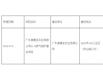 广东康惠宝实业有限公司4t/h燃气锅炉建设项目环境影响报告表受理公示