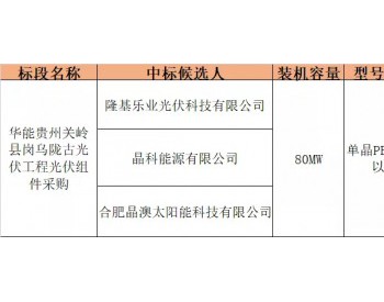 中标 | 华能贵州80MW光伏组件项目，单晶PERC320W最低1.83元/W