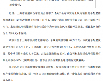 上海电力被确定为奉贤海上<em>风电项目开发</em>业主