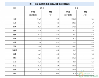 2013年1-3月<em>湖南全社会用电量</em>下降1.5%