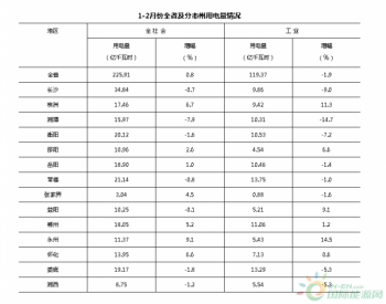 2013年1-2月湖南<em>全社会用电量增长</em>0.8%
