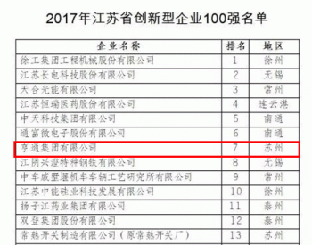 喜讯 | 亨通集团入选2017江苏省创新型<em>企业100强</em>