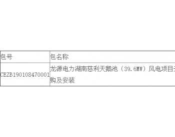 中标丨龙源电力<em>湖南龙源风力发电</em>有限公司慈利天鹅池（39.6MW）风电项目升压站PC 项目公开招标中标结果公告