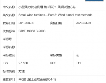 3月1日起！《<em>小型风力发电</em>机组 第3部分：风洞试验方法》风电标准正式实施