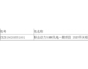 中标丨科环集团龙源工程联合动力50MW风电一期项目35kV开关柜公开招标中标结果公告