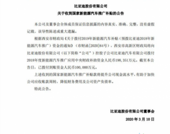 比亚迪3月共收补贴23.42亿元