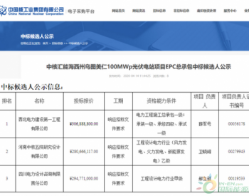 中标 | 最低2.81元 /W！中核汇能<em>海西州</em>100MWp光伏EPC中标候选人公示