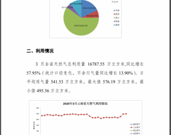云南省2020年3月天然气供应及利用情况