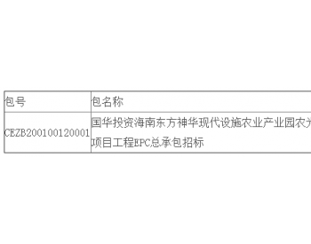 中标 | 国华投资海南东方神华现代设施农业产业园<em>农光互补发电</em>项目工程EPC总承包招标中标结果公告