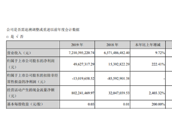 大连重工2019年净利4962.73万较上年<em>同期增长</em>222.41%