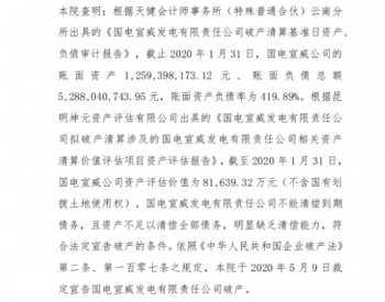 6×300MW国电云南宣威电厂破产公告，账面<em>负债</em>总额52.88亿元！