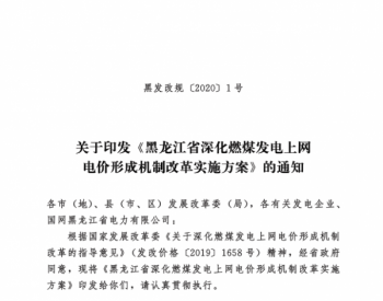 关于印发 «黑龙江省深化燃煤发电上网 电价形成机制改革实施方案»的通知