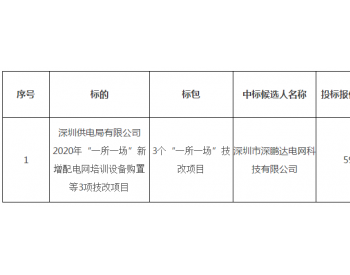 中标 | 深圳供电局有限公司2020年“一所一场”新增配电网培训设备购置等<em>3项</em>技改项目结果公示