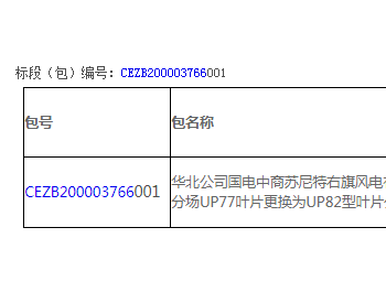 中标丨无中标候选人！内蒙古朱日和分场UP77叶片更换为UP82型叶片公开招标项目中标候选人公示