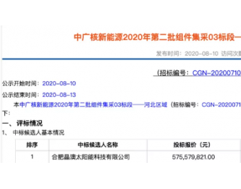 中标 | 中广核1.16GW组件中标公示，预期中标价1.55~1.7元/W